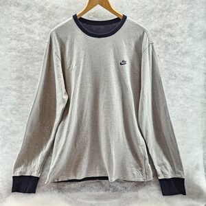 Nike Long Sleeve Ringer T-Shirt Mens Reversible Gray Navy Blue‎ Swoosh Logo
